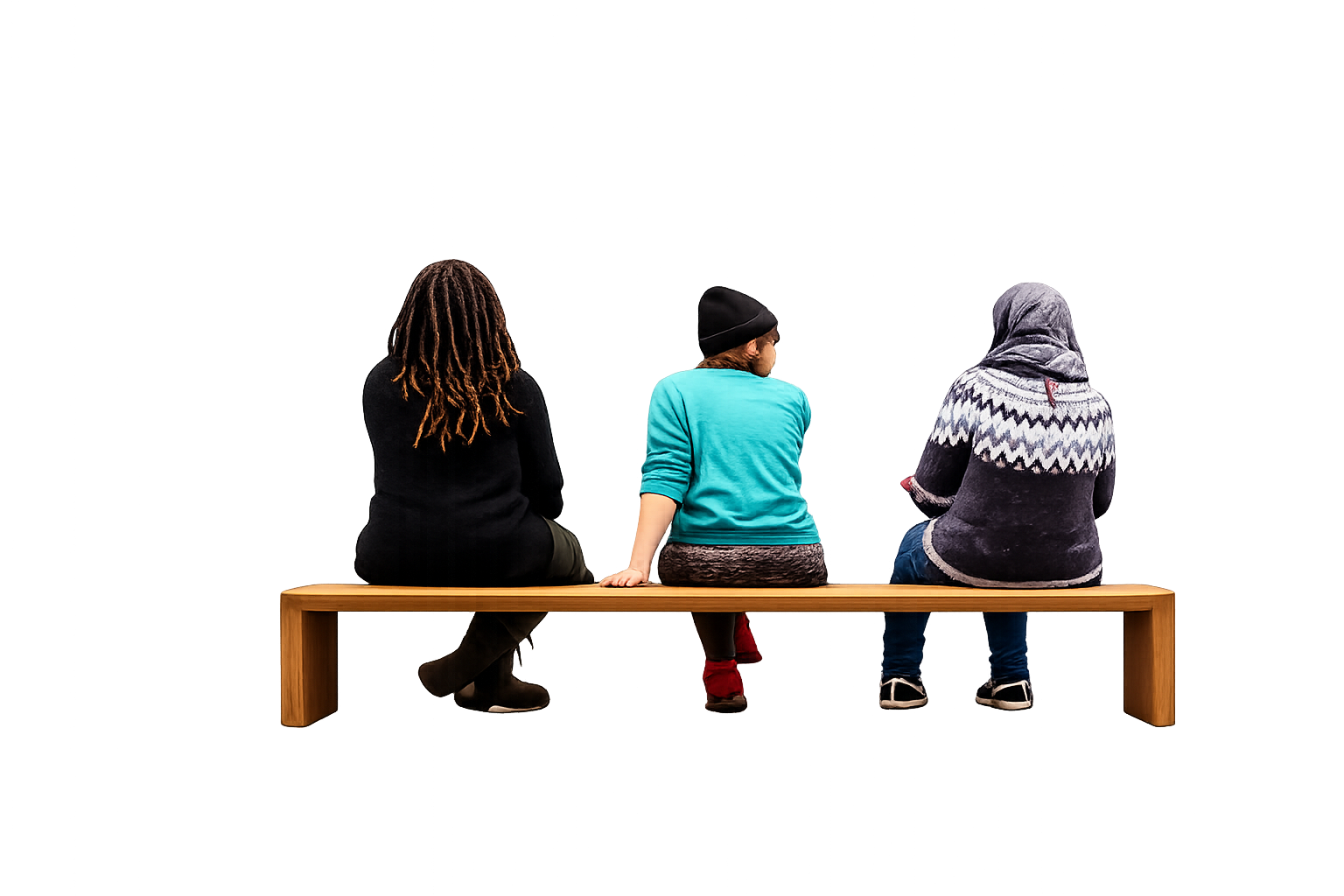 Three people on a bench
